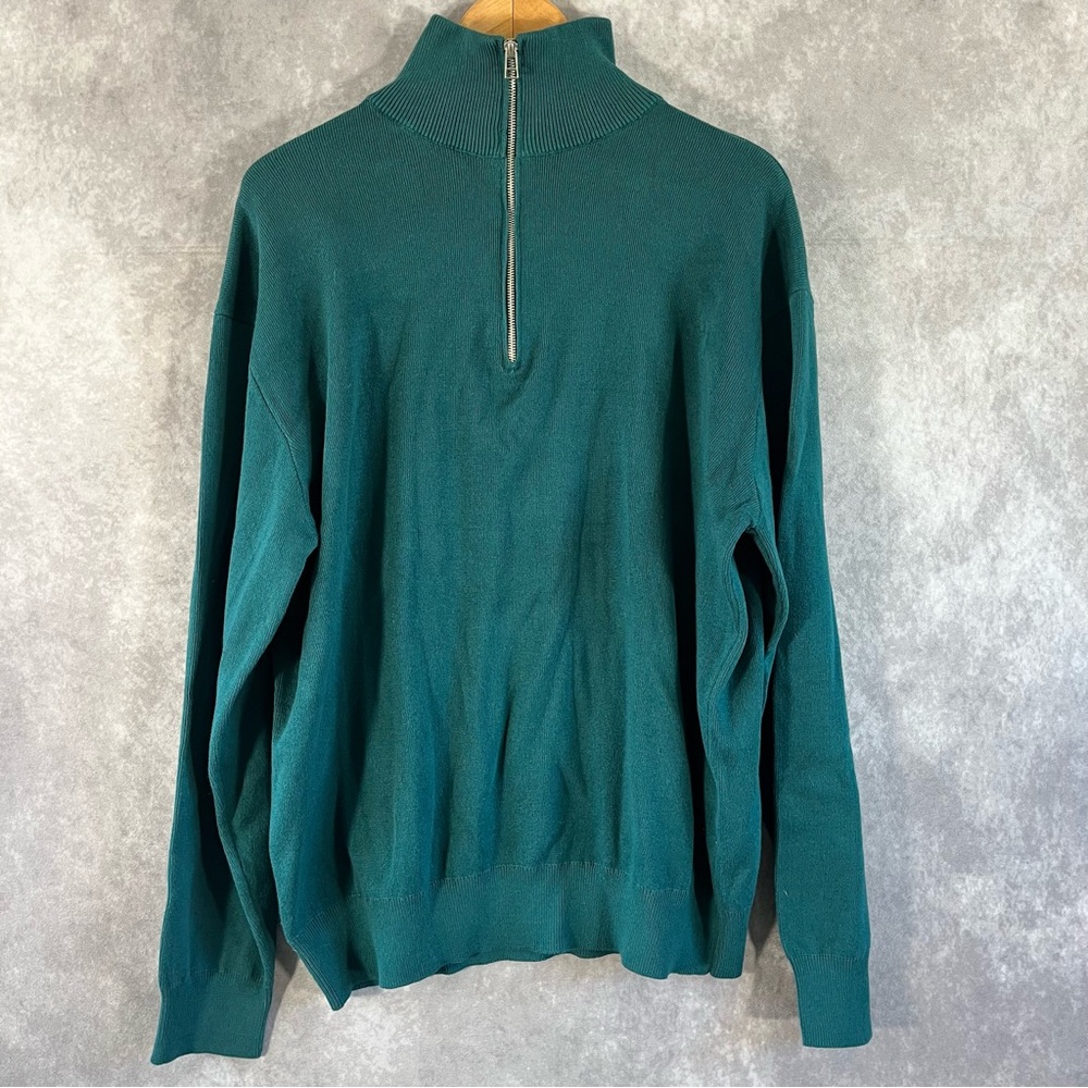 NEW Zara Sweater Men Large L Green Mock Neck 1/4 Zip Tight Knit Pullover NWT $50